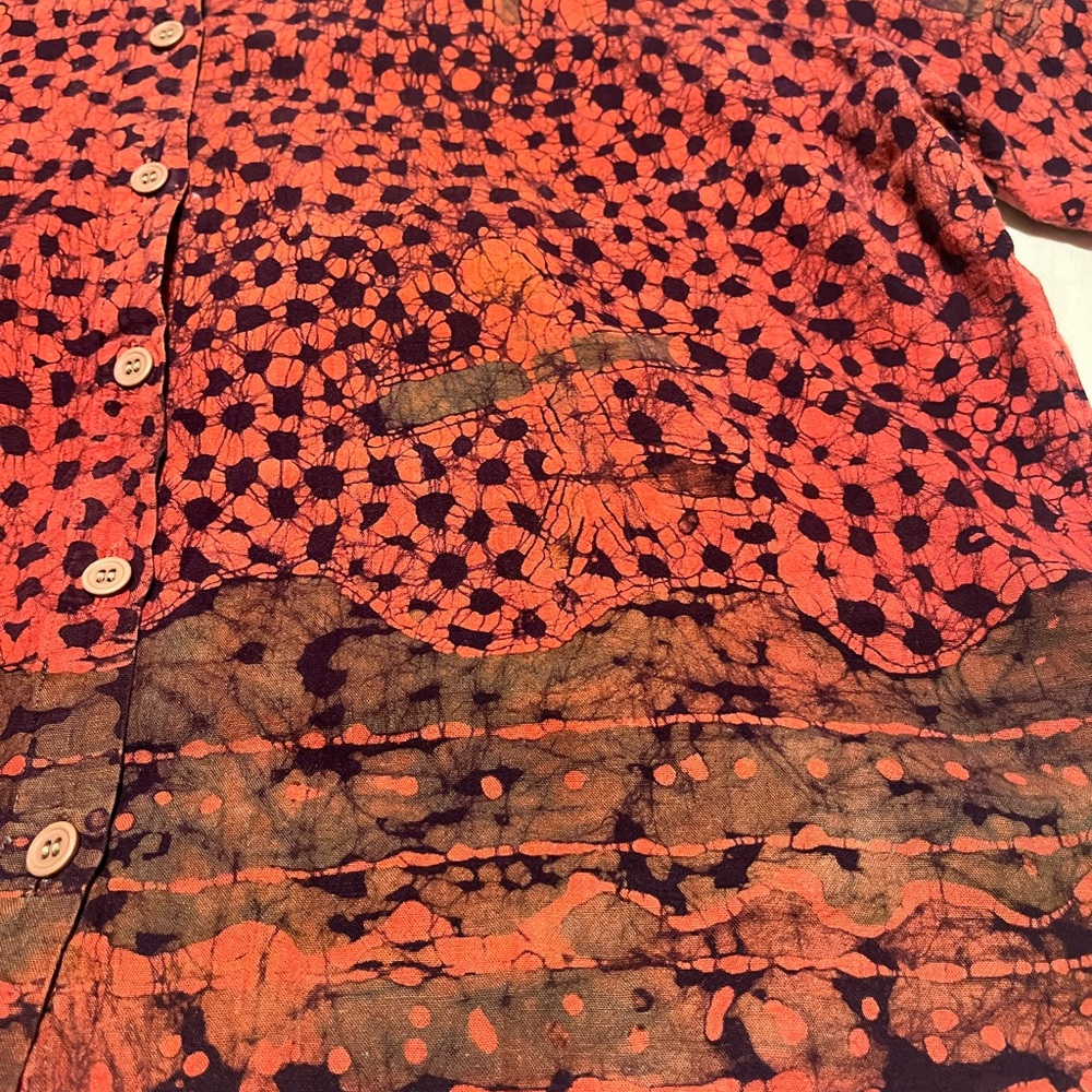 Nnamdi Ibenagu African Batik Large Orange, Plum & Brown Button Down Shirt - Picture 3 of 9